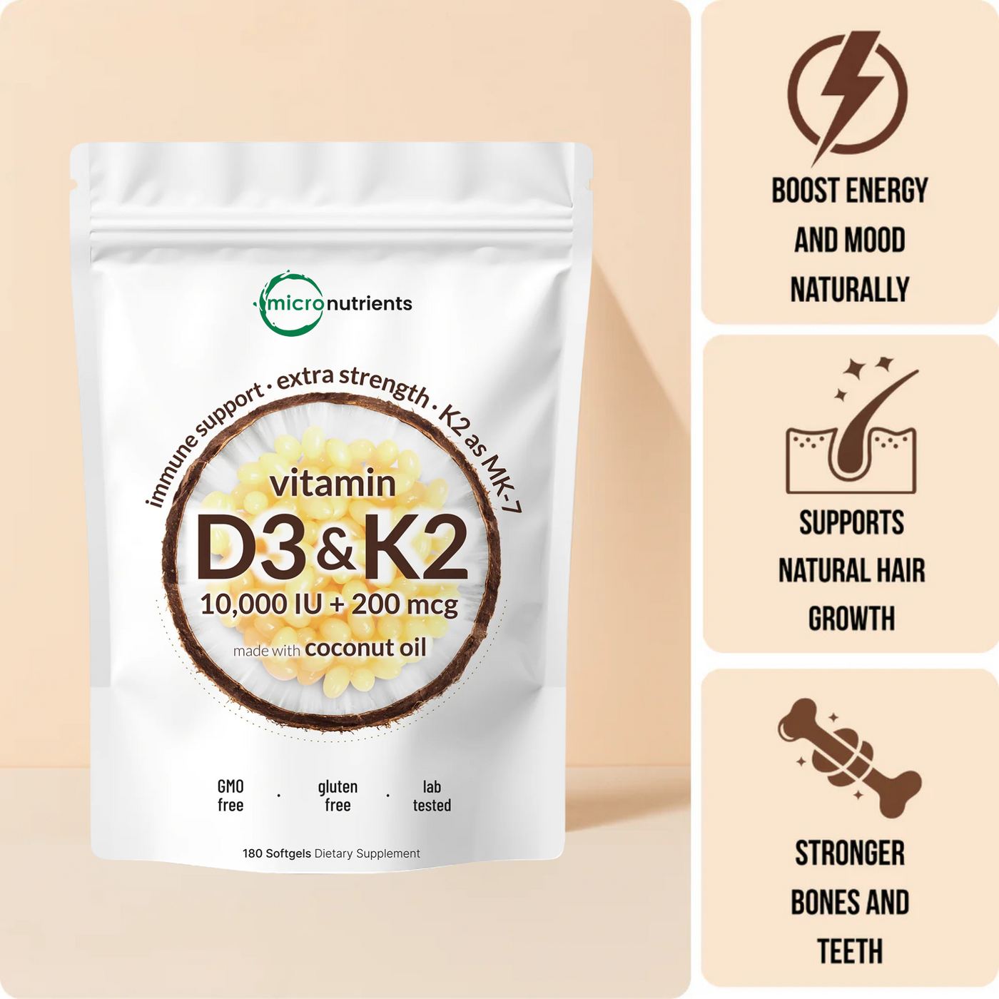 Micro Nutrients® Vitamin D3 K2 Softgels 5000IU