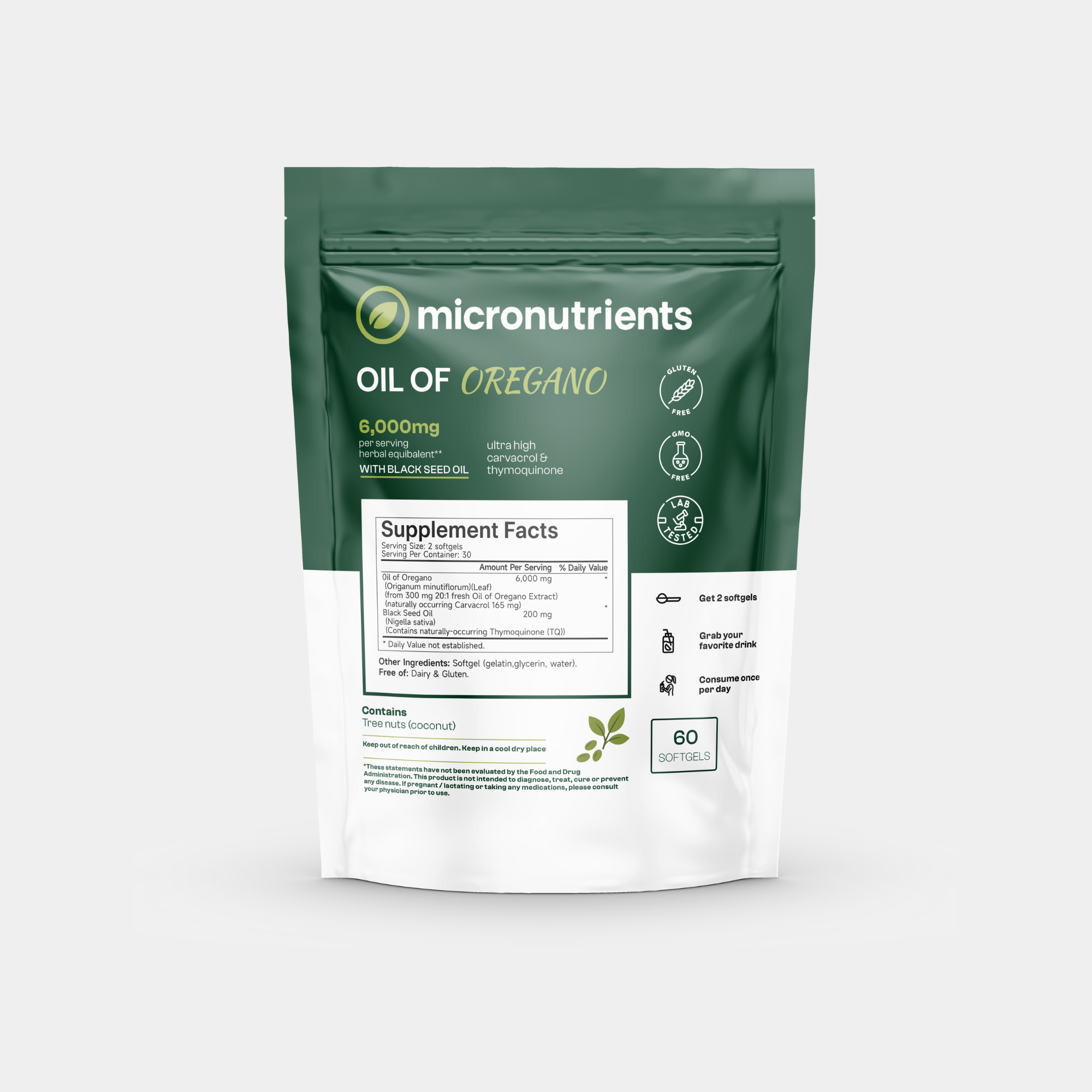 Micro Nutrients™ Oil of Oregano with Black Seed Oil Soft Gels