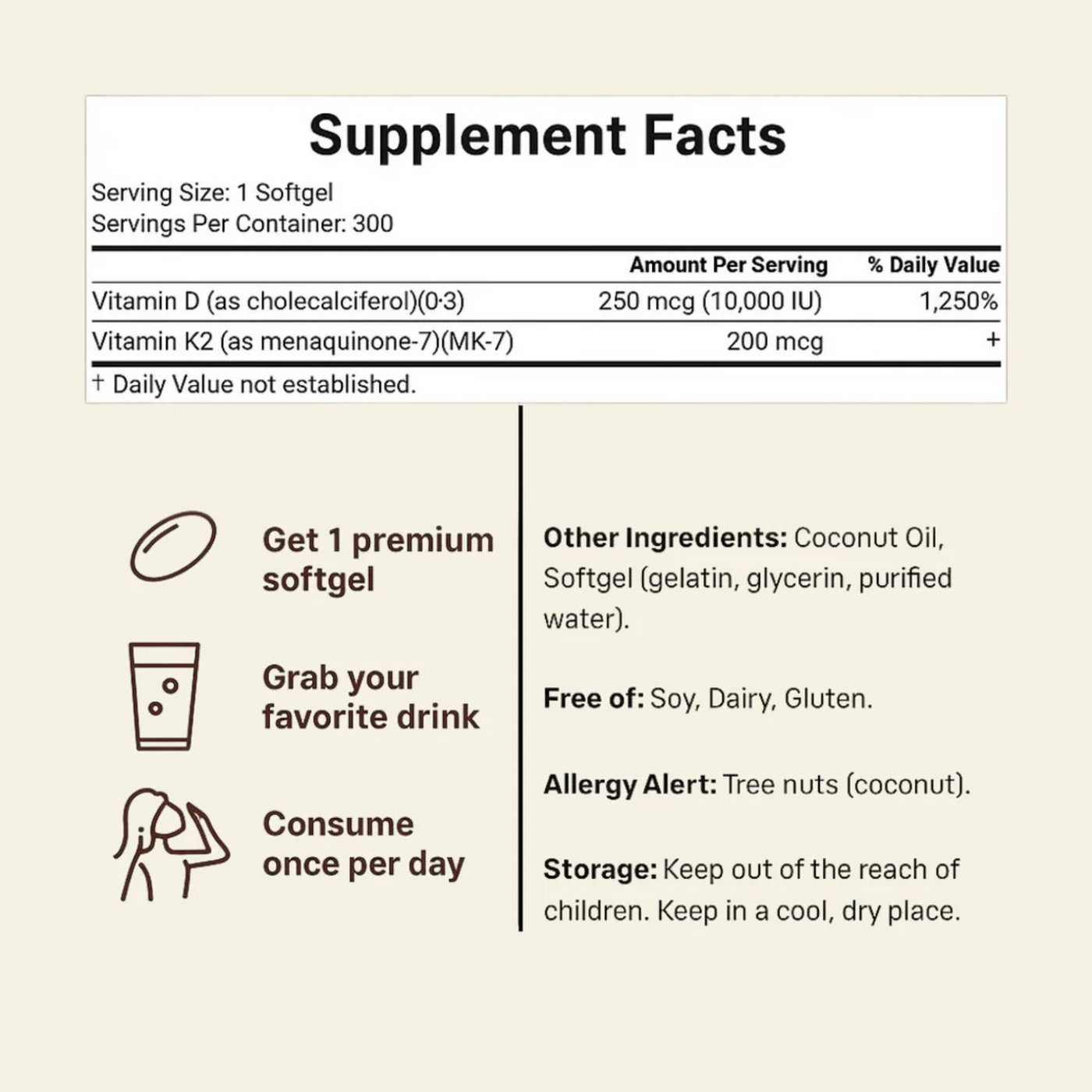 Micro Nutrients® Vitamin D3 K2 Softgels 5000IU